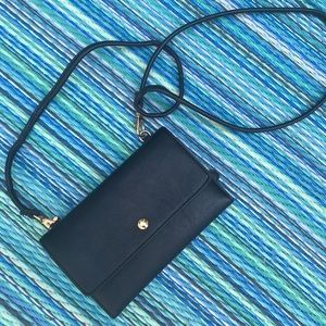 Black Leather Crossbody Clutch Purse